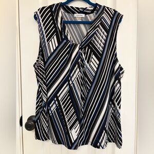 Calvin Klein Black, White, and Blue Geometric Blouse Size 2X